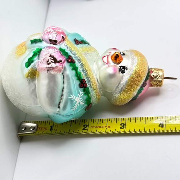 Christopher Radko 1998 Jolly Wrap Jr Frosty Snowman Glass Christmas Ornament 4" - Picture 4 of 7